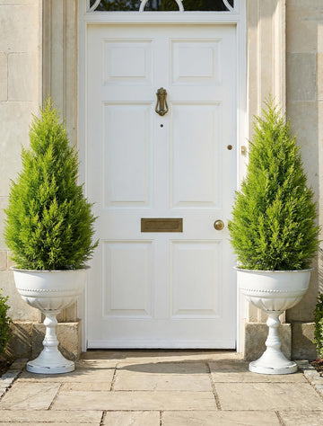 Tall Metal Urn Planters, White Large Flower Pots for Outdoor Plants