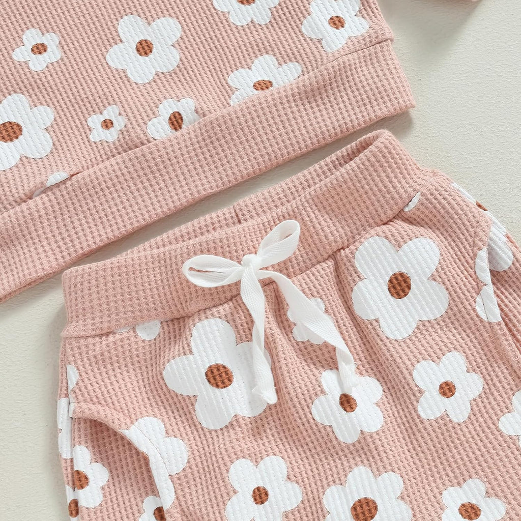 Fall Baby Girl Clothes Waffle Knit Floral Pullover Sweatshirt Long Sleeve Shirt Top Pants Cute Winter Outfit Set