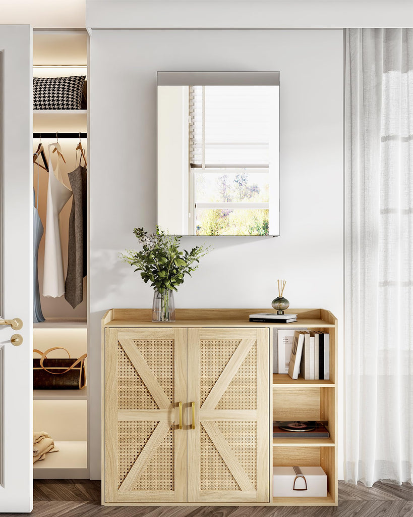 Bathroom Medicine Mirror Cabinet, 17.7'' x 23.6'', Wall-Mounted Bathroom Vanity with Mirror, Bathroom Medicine
