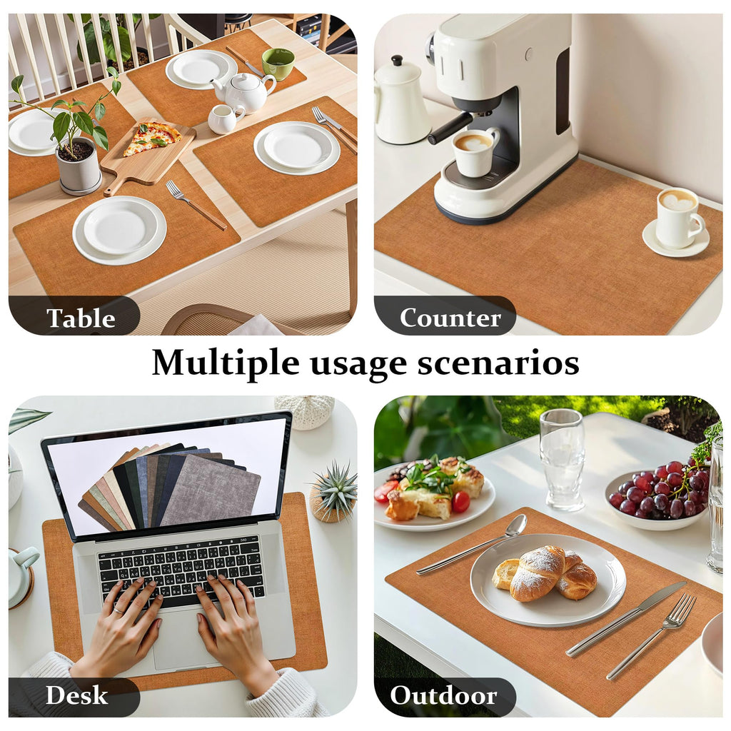 Faux Leather PU Placemats Set of 8 (Orange Grey,11.8" x 17")