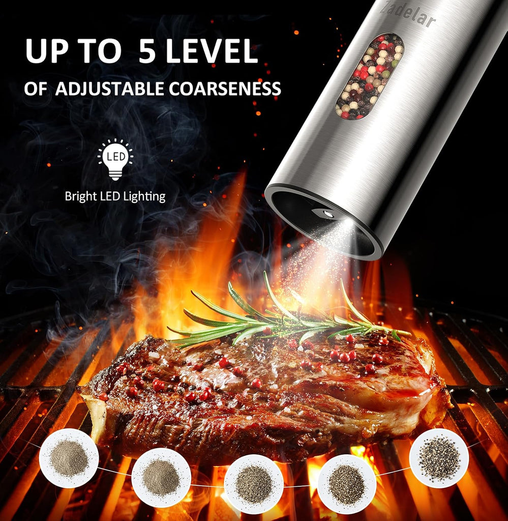 Rechargeable Electric Salt and Pepper Grinder Set with USB-C Charging Base, Stainless Steel Automatic Salt and Pepper - Set of 2