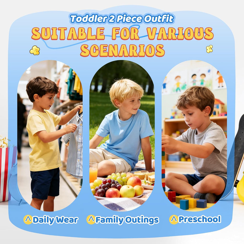 Toddler Boy Summer Clothes Outfit, Cotton Stretch Tee and Shorts, Ages 4-7
