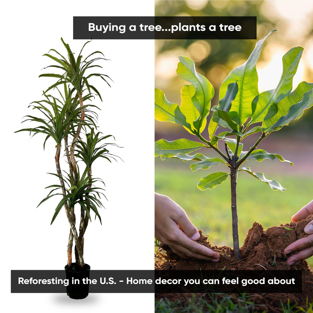 Handmade 7ft Outdoor Safe UV Resistant Artificial Yucca Plant | Tree with Real Wood Trunks, Hypoallergenic, 7 Foot