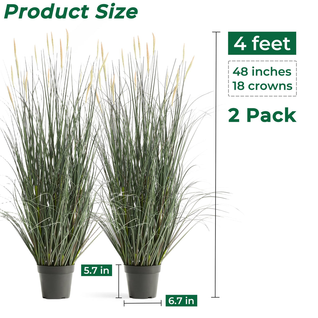 Faux 4ft Horsetail Reed Grass with Pink Spikes 2-Pack, Fake Grass in Pot