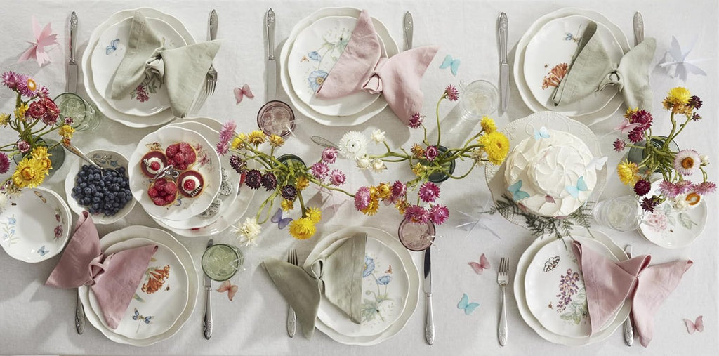 Dinnerware Set, Butterfly Meadow 28-Piece Set, Service For 4, Porcelain Plates With Scalloped Edges