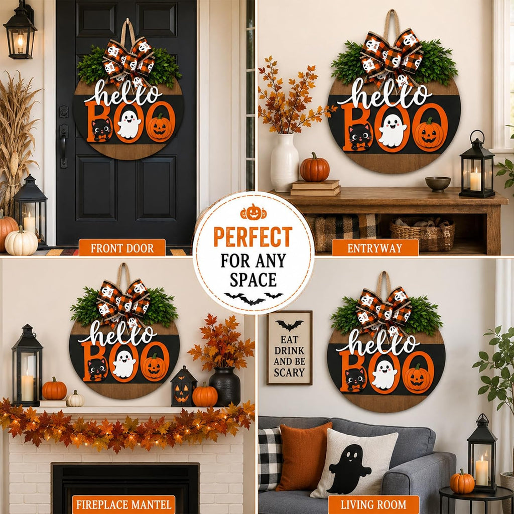 Halloween Wreaths for Front Door Cute Ghost Hanger Sign Decorations (Cute Ghost Wreath)