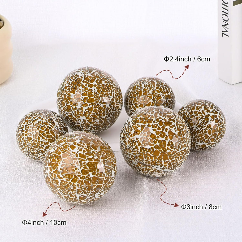 6-Pack Decorative Ball for Bowls, 2.4 Inch Mosaic Glass Balls Decorative Glass Orbs Decor/Dining Tables/Wedding - Set of 6