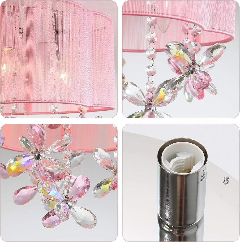 3 Light Bedroom Mini Chandelier Ceiling Light Pink Lamp 13" Small Crystal Chandelier Flush Mount Chandeliers