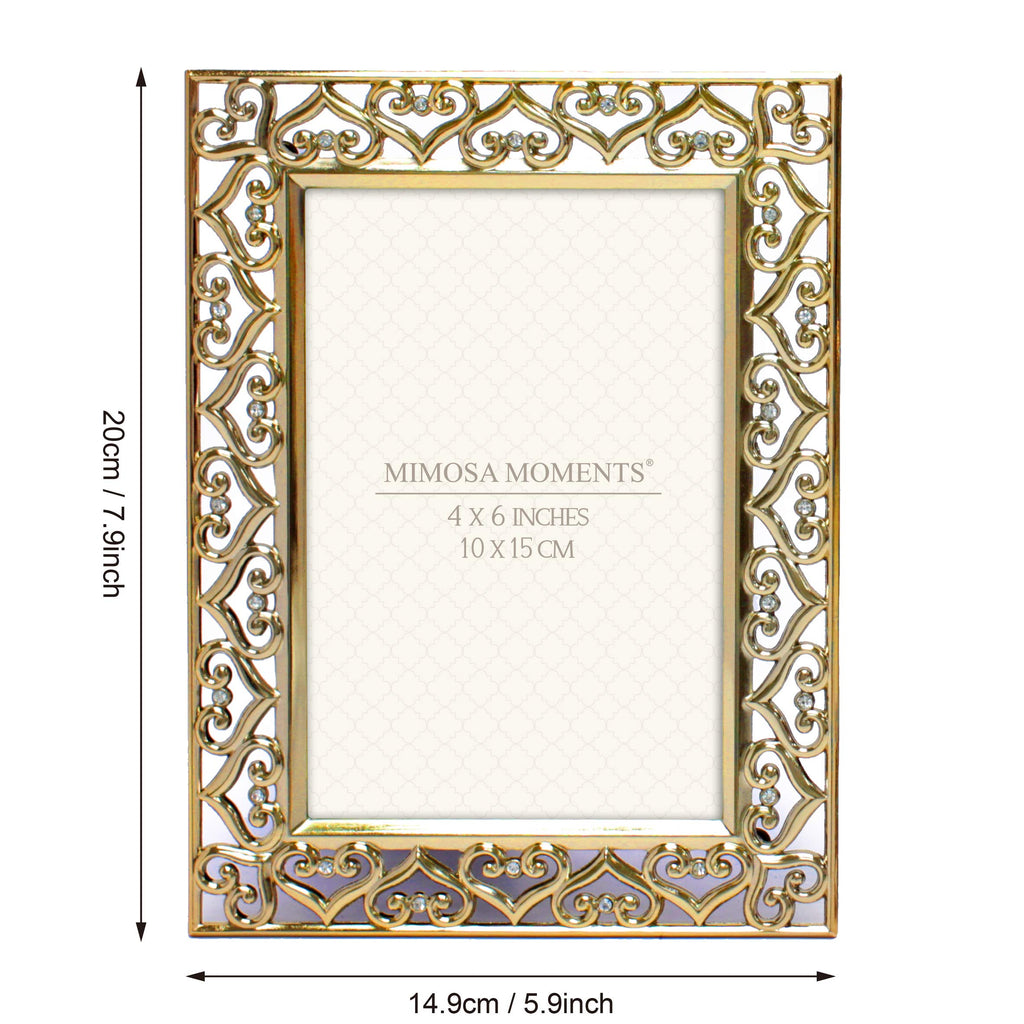 4x6 Brass tone Heart Border Metal Picture Frame