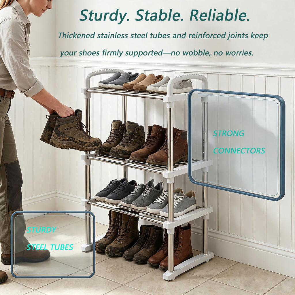 Expandable Shoe Rack, Adjustable Height Boot Organizer, 3-Tier