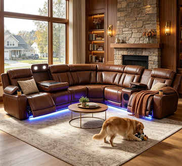 Leather Power Reclining Sectional Sofa Set with Bass Speakers & USB Ports