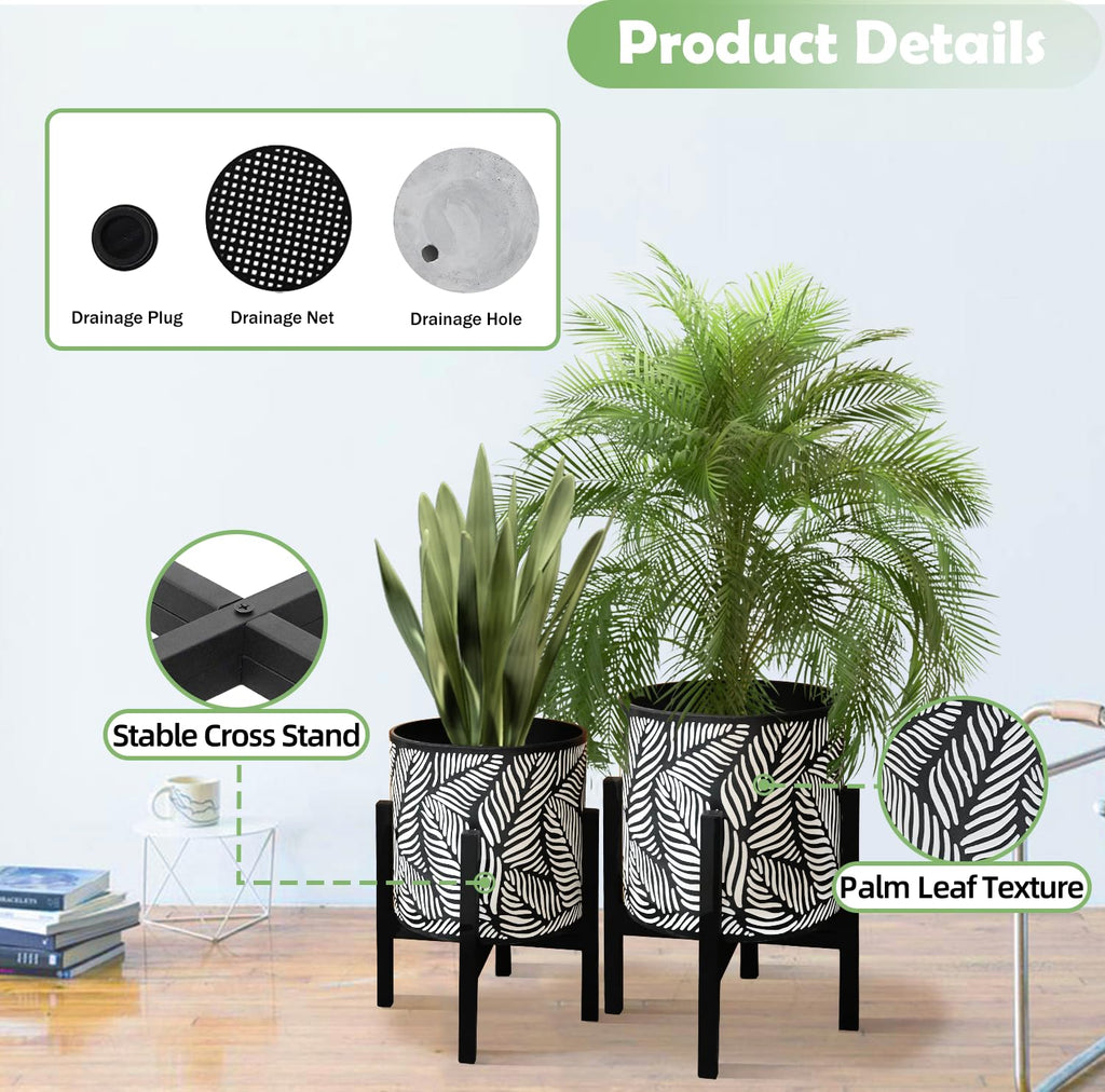 10 & 12 Inches Flower Plant Pot with Stand Set of 2 with Drainage Holes