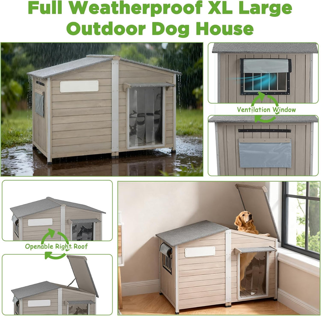 Large Dog House Outdoor Indoor -55" Weatherproof Extra XL Dog Kennel for Small to Large Sized Dogs Wooden Doghouse