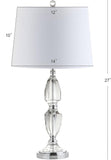 27" Clear Crystal LED Table Lamp, Traditional French Country Chrome Nightstand Lamp with White Linen Drum Shade