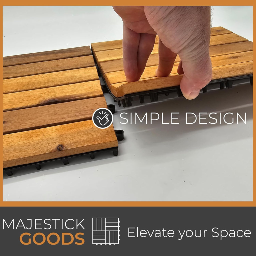 Interlocking Long Slat Deck Tiles, Acacia Wood Interlocking Deck Tiles - Easy Installation for Patio Flooring &