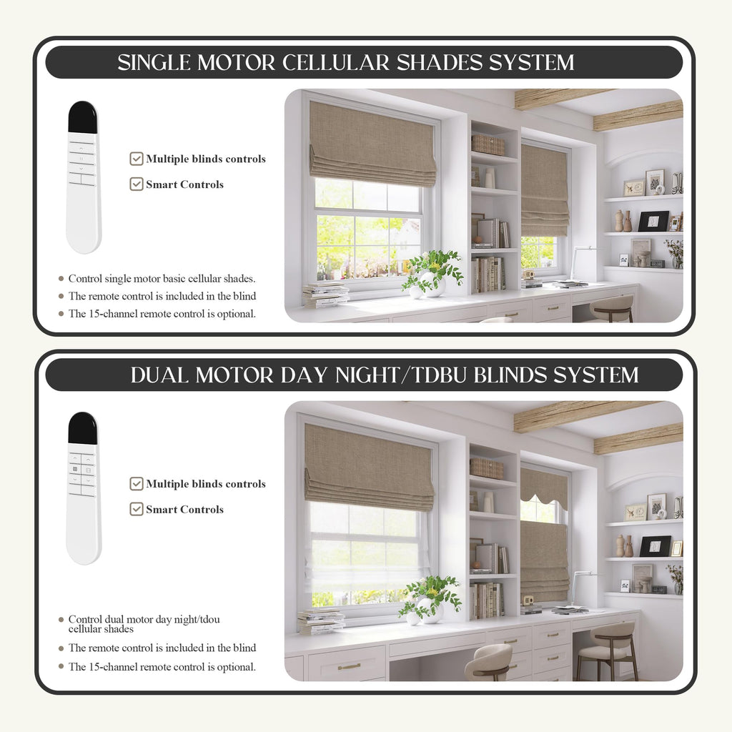 Motorized Roman Shades with Remote, 35" W x 64" H