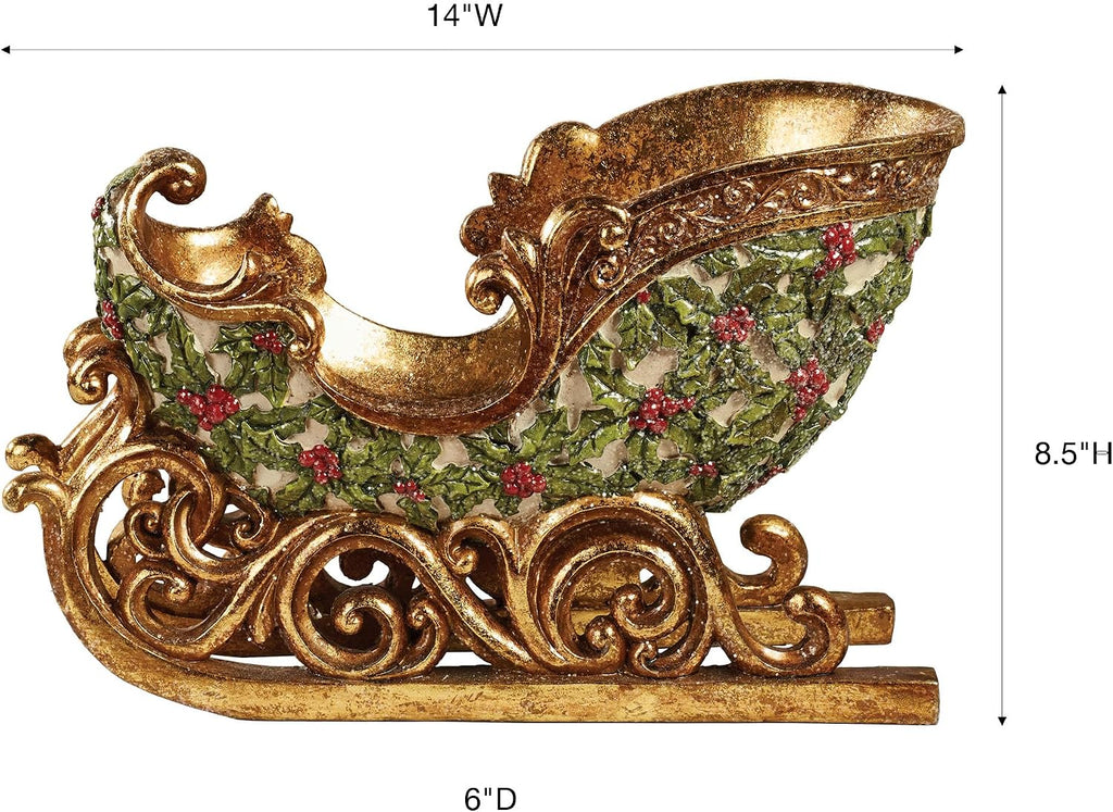 Winterberry Sleigh Tabletop Accent Red Christmas Table Sculpture | Holiday Decorations for Your Santa Claus Themed