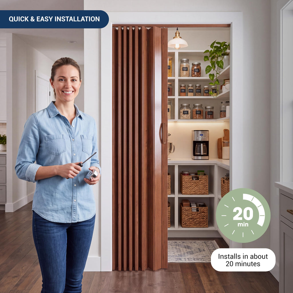 Studio Series 36" x 80" PVC Foldable Accordion Door, Walnut