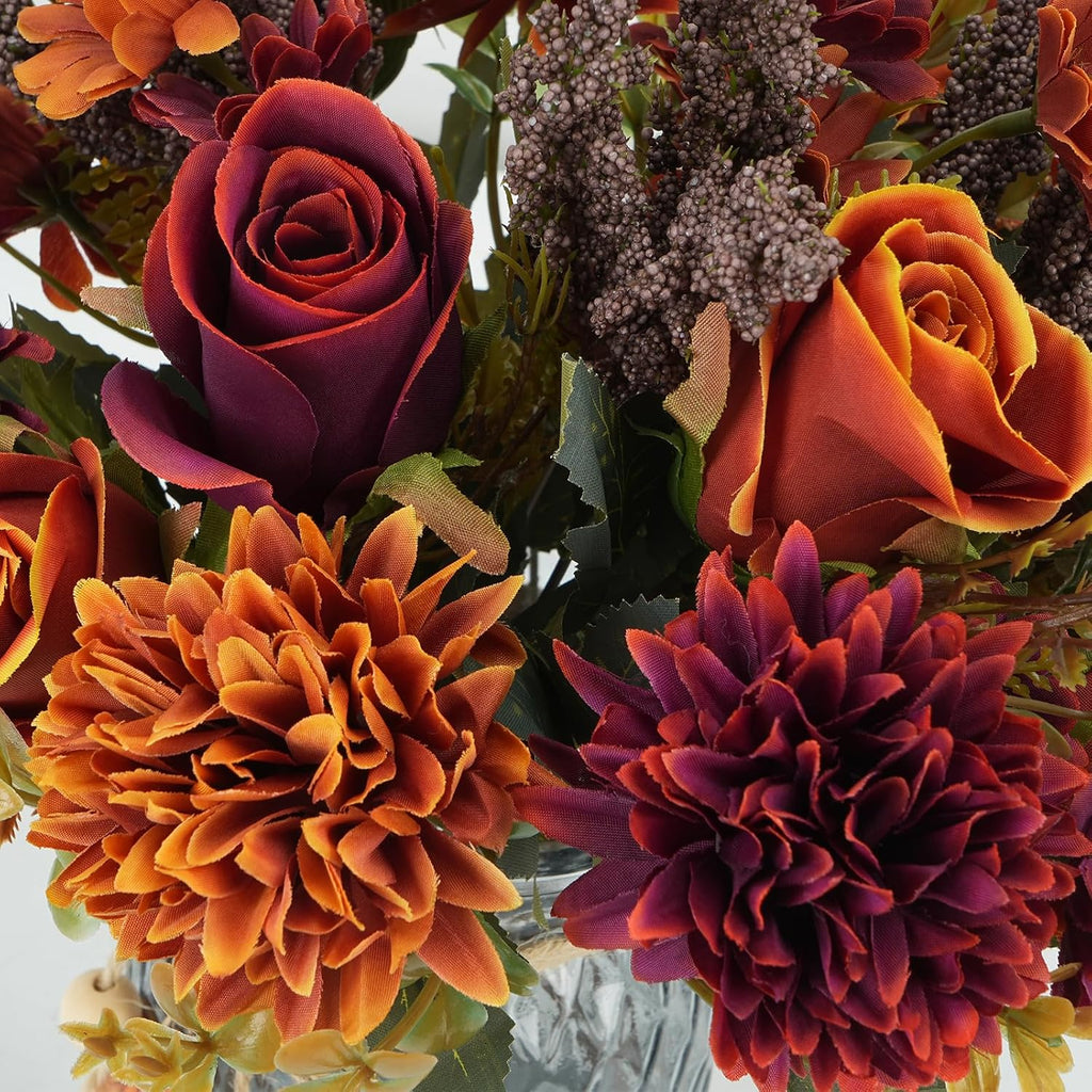 Bundles Fall Artificial Flower Arrangements with Vase, Burnt Orange Roses - Set of 3