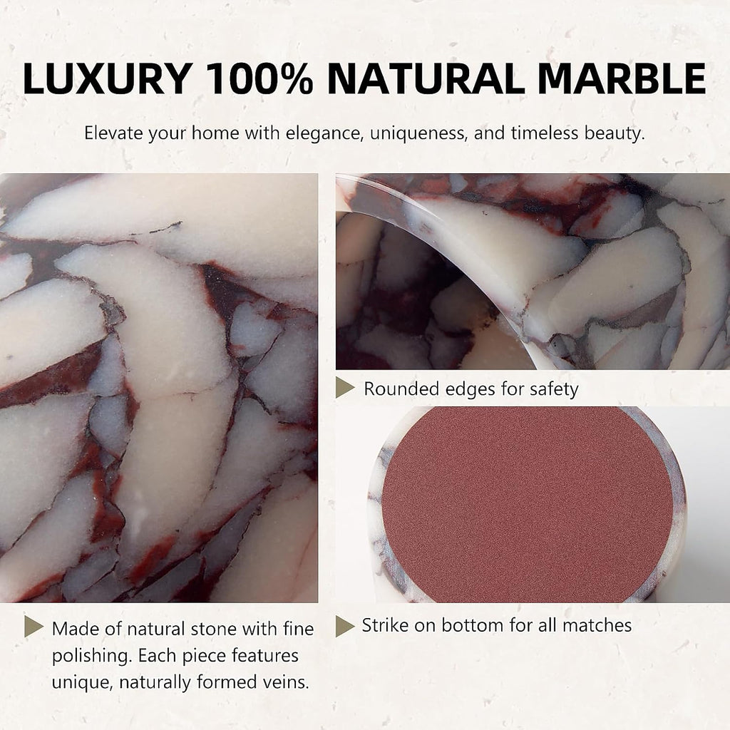 Luxury Natural Marble Match Holder with Striker, Decorative Matchbox Gift