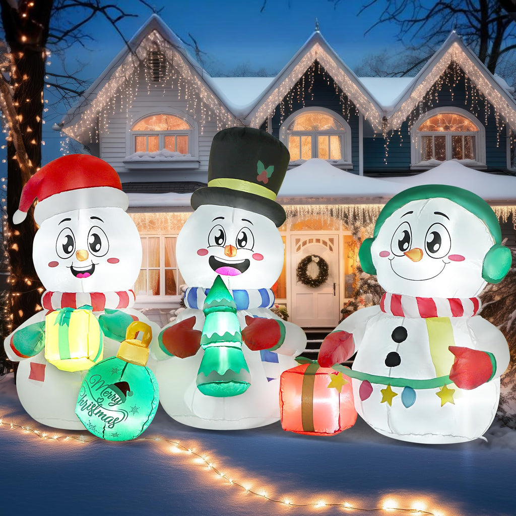 6FT Long Christmas Inflatable Decoration, Snowman with Tree & Gifts