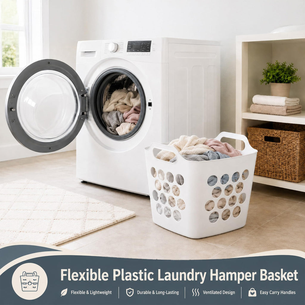 Set of 3 Flexible Plastic Laundry Baskets with Side Handles Lightweight & Spacious Design Durable Household Clothes