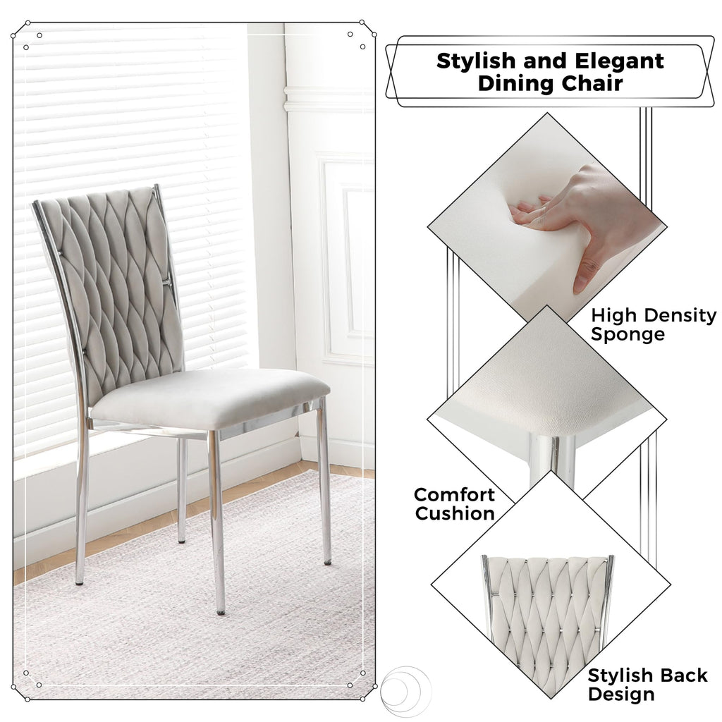 Light Grey Velvet Dining Chairs Set of 4, Modern Upholstered Kitchen Chairs