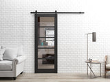 Quadro 4522 | Interior Single Sliding barn Door with Clear Glass, MDF, 42x80, Black, Modern Style | 