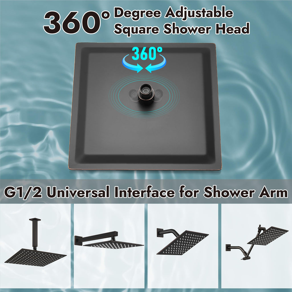 Square Rain Shower Head,High Pressure,Oil Rubbed Bronze 12 Inch