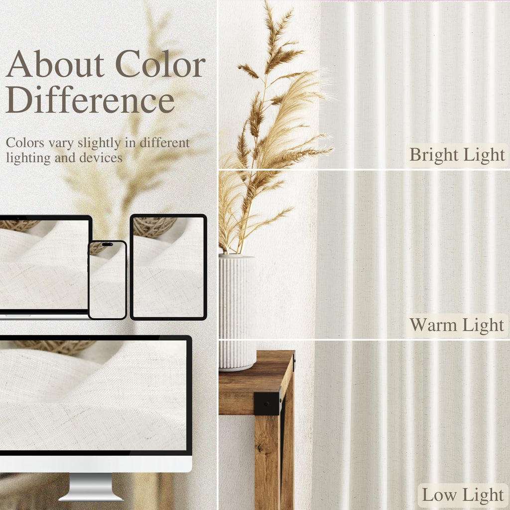 Beige White Linen Curtains 100 Inch Long Back Tab Filters Light Ensures Privacy Transparent Beige White Curtains
