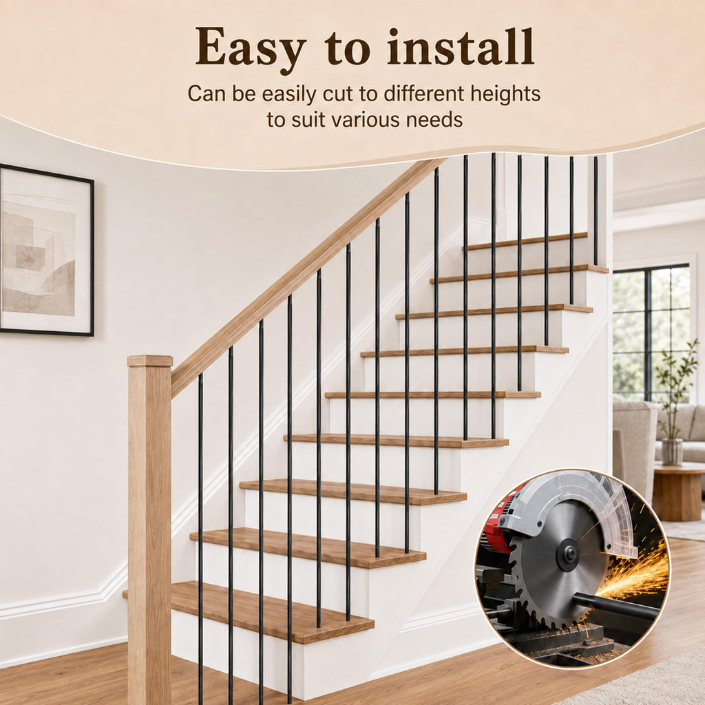 50 Pcs Wrought Iron Balusters for Staircase, 1/2" x 44" Hollow Straight Iron Spindles Deck Balusters, Deck Railing