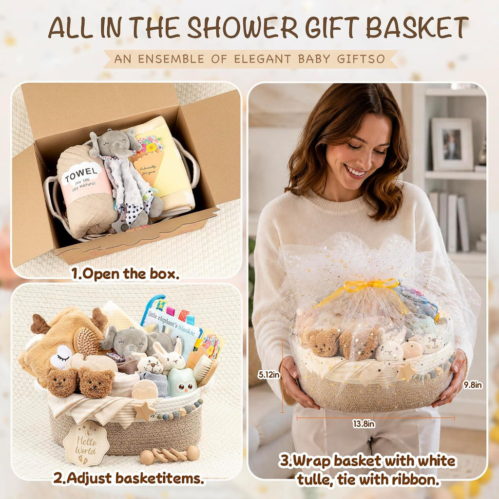 32 Piece Baby Gift Basket - Luxury Curated Baby Gift Basket for Newborn