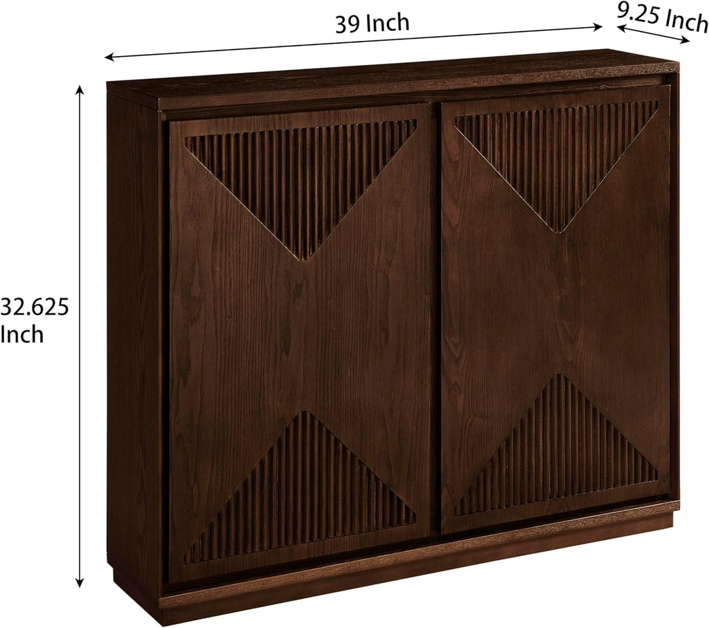 Narrow Sideboard Buffet Storage Cabinet with Solid Wood Doors | Mid Century Modern Accent Credenza Cabinet; Media