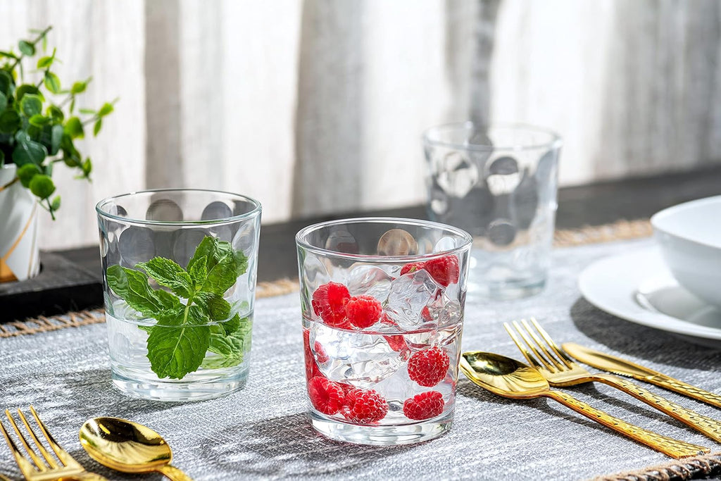 Set of 12 Elegant Everyday Stackable Drinking Glasses - Includes 4-17oz Highball Tumbler Glassware, 4-13oz DOF Rock