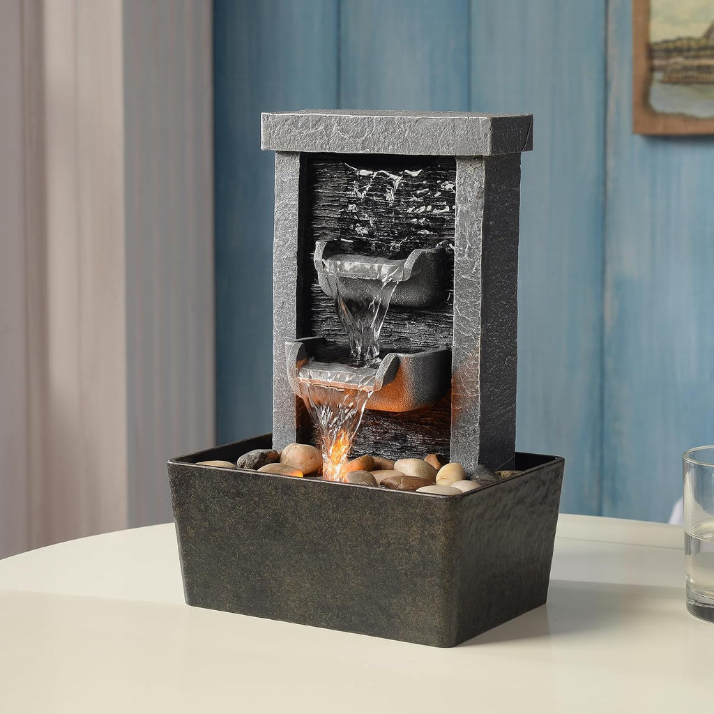 Home Décor 10.3 in Indoor Waterfall Fountain Relaxation High Pressure Water Pumps Tabletop Fountain Nature Feeling