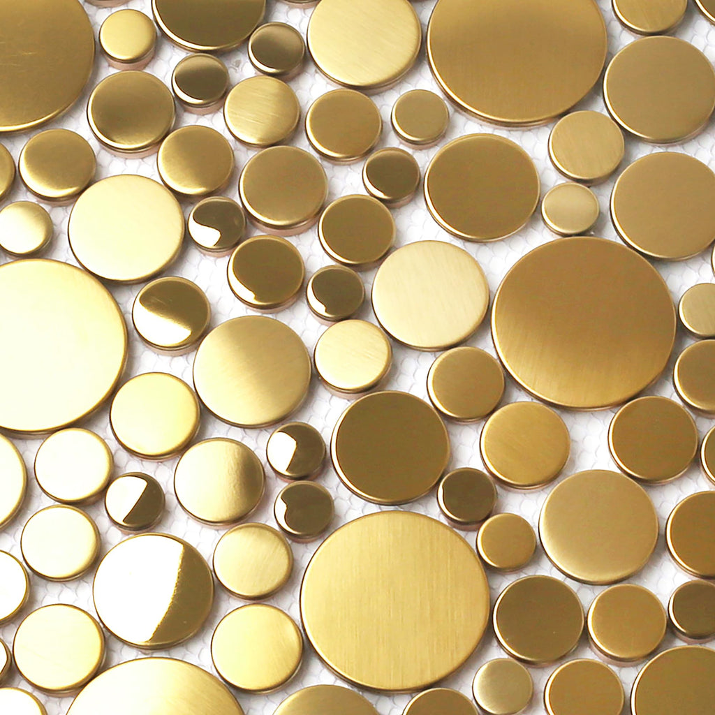 Gold Tile Backsplash Wall Penny Round Bubble Tiles Shower Floor (Box of 5 Sheets)