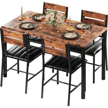 Dining Table Set for 4, Rustic Brown