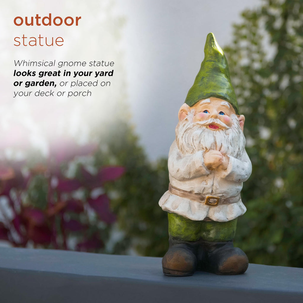 12" Tall Outdoor Garden Gnome Yard Statue Decoration - Playful Resin Gnome with Earthtone Colors - Durable