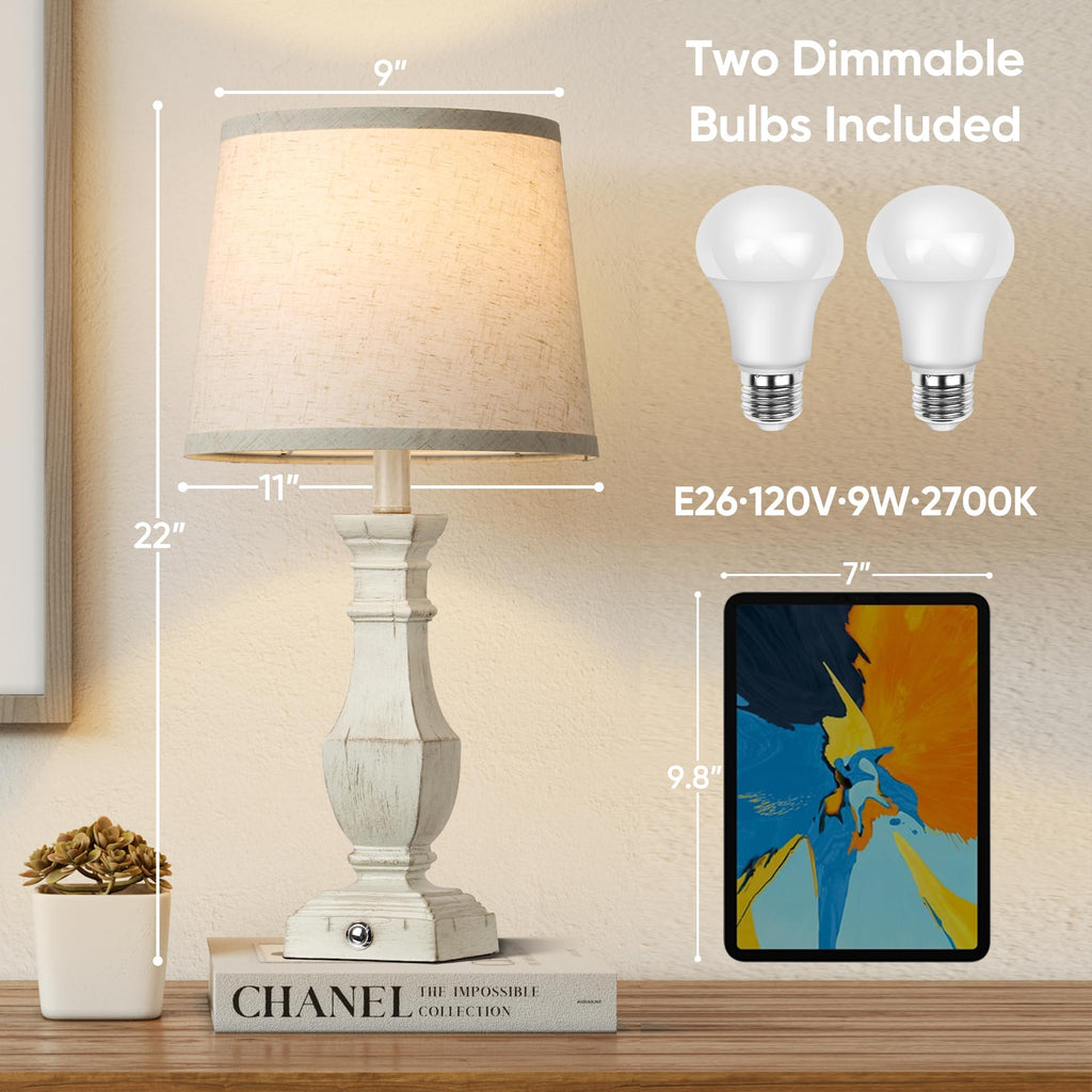 Dimmable Table Lamps Set of 2, Rustic Farmhouse Table Lamps Bedroom, Bedside Desk Lamps for End Tables, Touch Lamps