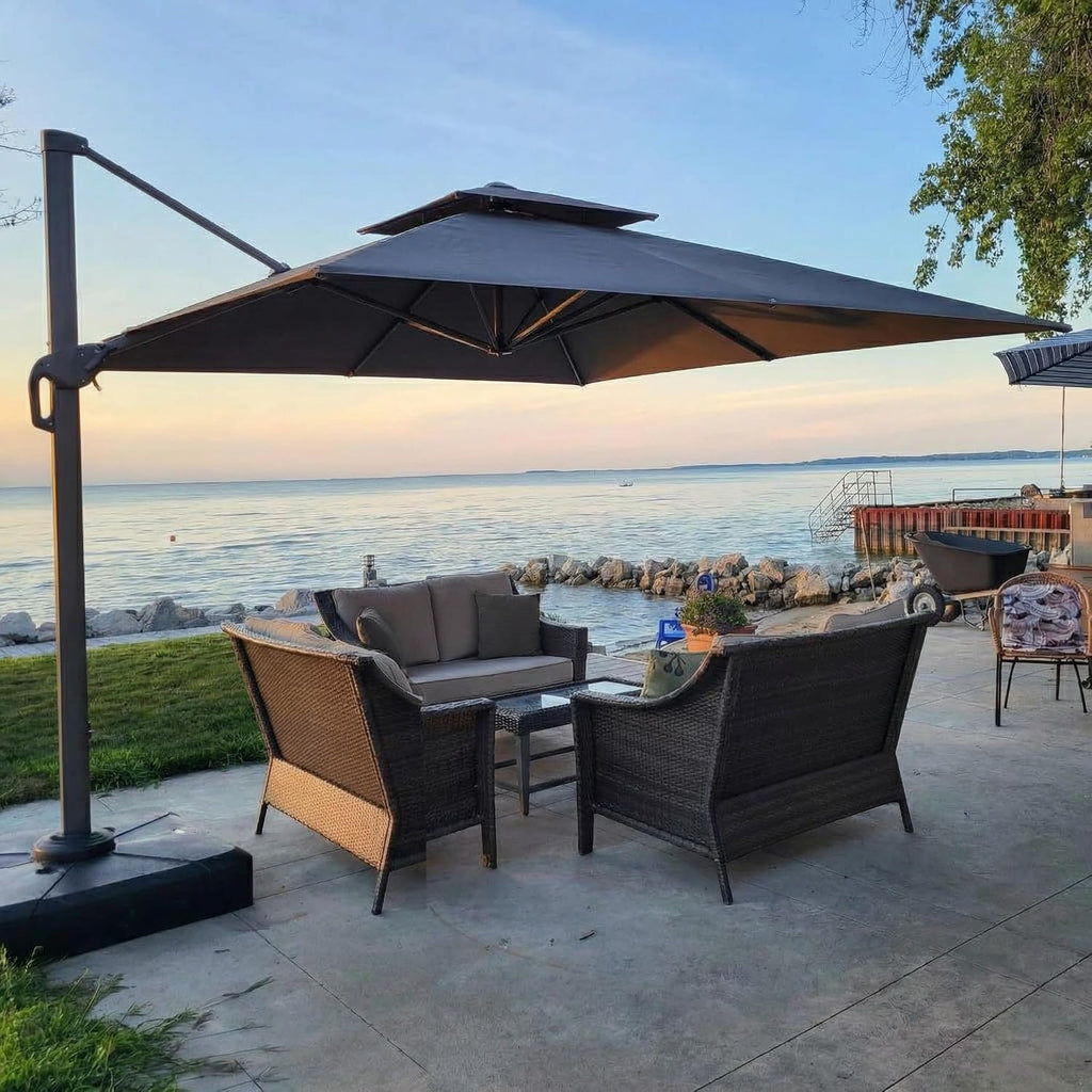Outdoor Patio Umbrella - 10ft Cantilever Umbrella Heavy Duty Offset Umbrellas with Stand - GRAY