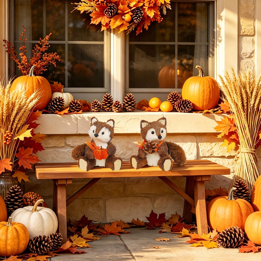 Handmade Set of 2 Fox Fall Decorations