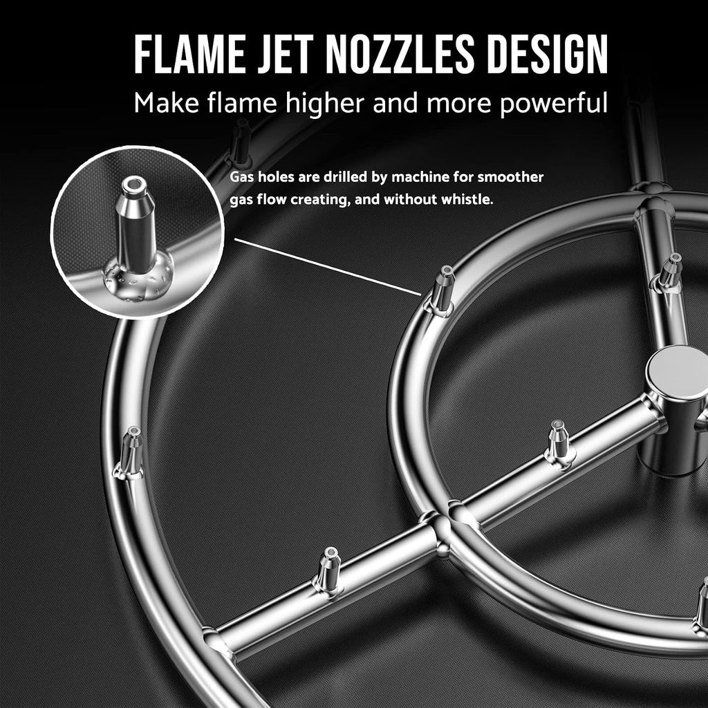 18 Inch Round Stainless Steel Fire Pit Jet Burner Ring - High Flame