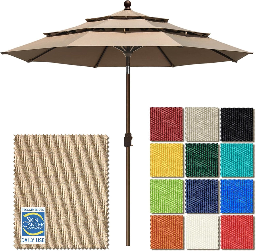 USA 10-Year-Non-Fading 9ft 3-Tier Market Patio Umbrella, Commercial Grade Outdoor Table Umbrella with Crank Open - Heath