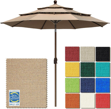 USA 10-Year-Non-Fading 9ft 3-Tier Market Patio Umbrella, Commercial Grade Outdoor Table Umbrella with Crank Open - Heath