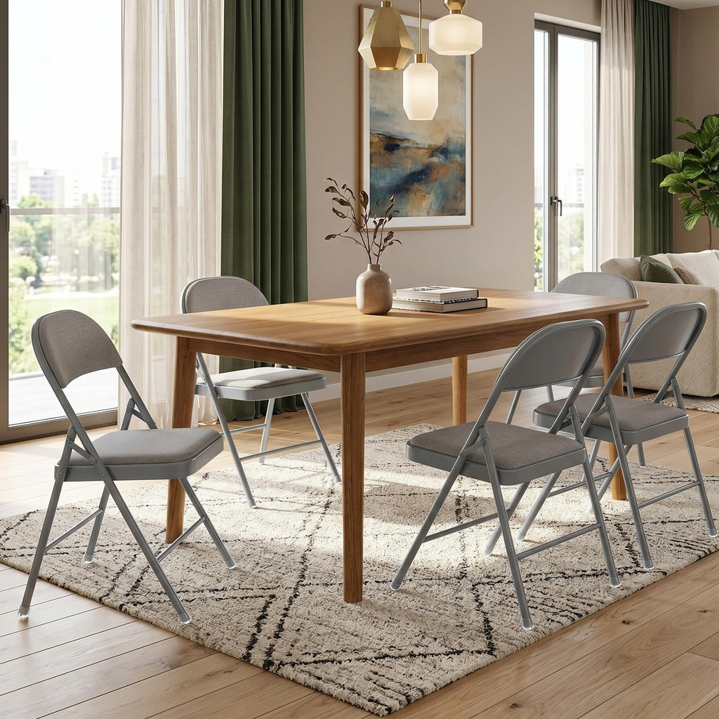 4 Pack Gray Padded Folding Chairs with Cushion and Back