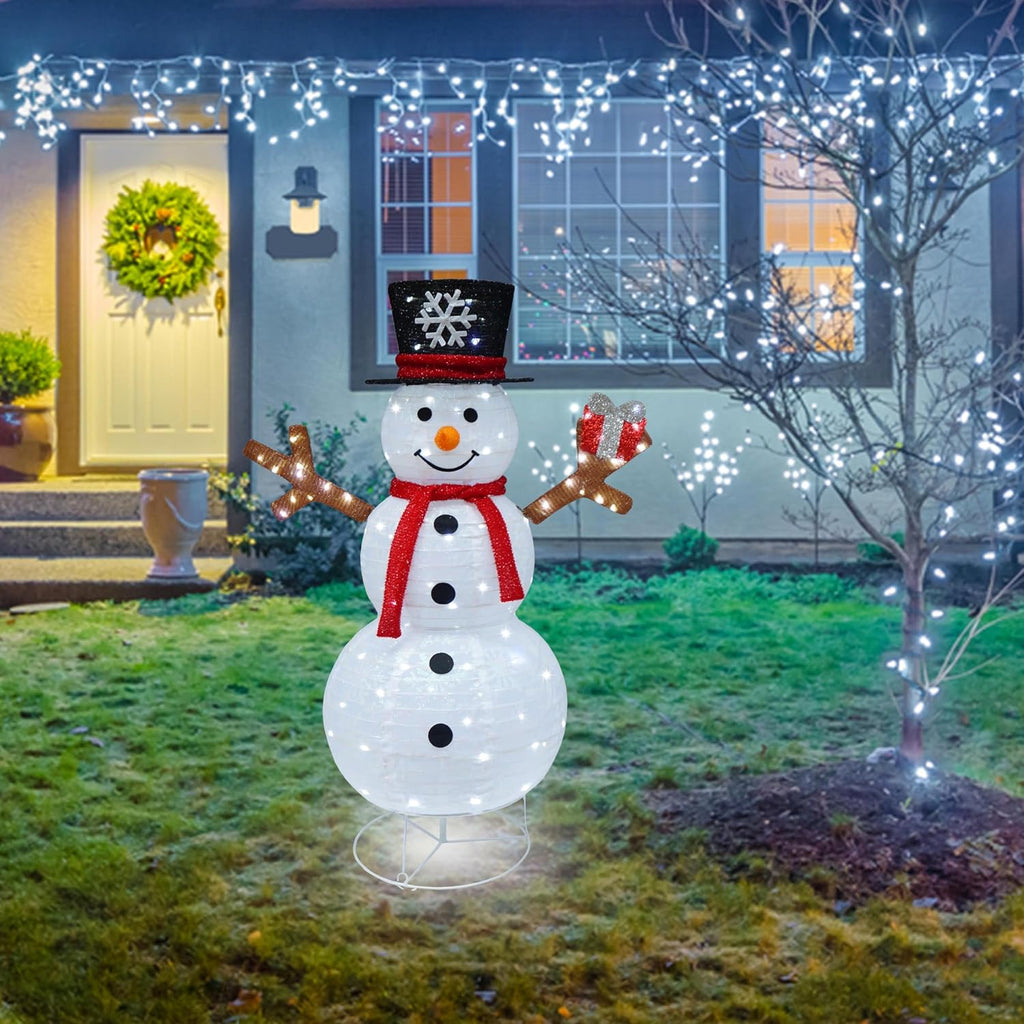 Outdoor Snowman Lighted, Pop-Up Snowman Outdoor Yard Christmas Decorations Prelit 100 Lights, Collapsible Lighted