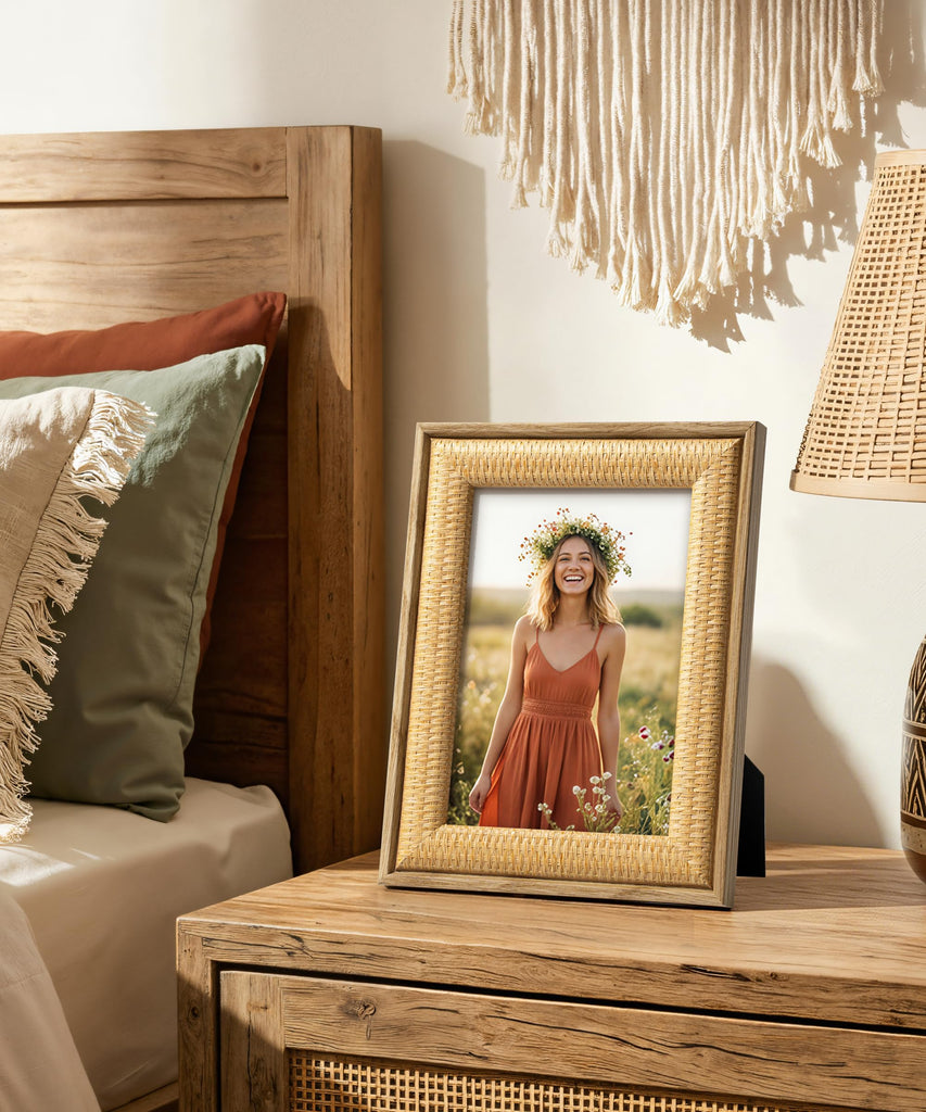 5x7 Boho Picture Frame Rattan Photo Frame 5 x 7 Beige Woven Frames