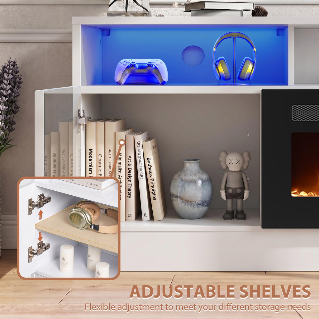 90" Fireplace TV Stand for TVs up to 100", Modern Entertainment Center with 36" Electric Fireplace, Built-in Power