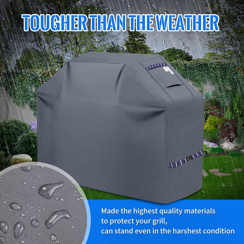 Grill Cover 600D Heavy Duty, Universal Fit Waterproof BBQ Grill Protector with Adjustable Straps, Weatherproof