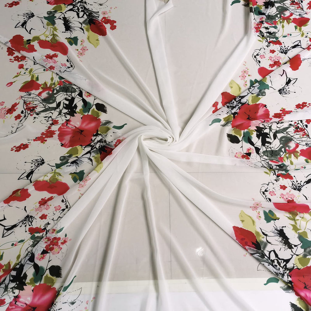 58 Inches Flower Positional Print Chiffon Fabric Fashion Sewing Material